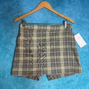 Mini Skirt Y2K Skort Women's Size S Plaid Yellow Gray 90s Retro Style NWT